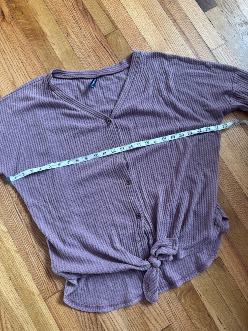 Mauve Button-Front Waffle Knit Top with Front Tie - Picture 7 of 10